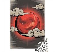 Red Sun with Clouds and Rays Puzzle Adulte De 1000 Pièces, 38x26cm/1000pcs, Pièces Blanches Faciles À Trier; pour Partager Un Moment Loin des Écrans