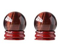 Red Tiger Eye Crystal Ball | Home Decoration Fengshui Crystal Sphere | Quartz Crystal Gemstone with Wood Stand for Feng Shui Divination,2pcs