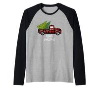 Red Truck with Christmas Tree Vintage Gifts Merry Christmas Manche Raglan