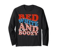 Red White and Boozy Funny USA Party Drinking Tee Manche Longue