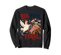 Red White and Feral Patriotic Chicken Juillet 4th Drapeau Américain Sweatshirt