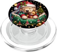 Red White Green Christmas Dog for Xmas Golden Retriever Mom PopSockets PopGrip pour MagSafe