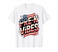 Red White Pre-K School Vibes First Day US Flag Teacher Crew Crew T-Shirt Graphique avec Valeur