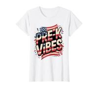 Red White Pre-K School Vibes First Day US Flag Teacher Crew Crew T-Shirt Graphique avec Valeur