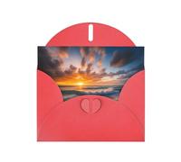 Red WHJSHOP Beach Maui Hawaii Sunset Sea Waves Clouds Prints Carte de vœux - Papier nacré haut de gamme avec effet nacré double face
