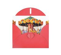 Red WHJSHOP Carrousel in romantic atmosphere Prints Greeting Card - Papier nacré haut de gamme double face effet perle Love Buckle Enveloppe en papier nacré