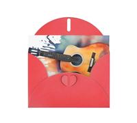 Red WHJSHOP Carte de vœux avec impression aquarelle de guitare acoustique - Papier nacré double face haut de gamme Effet perle Boucle d'amour Enveloppe en papier perlé