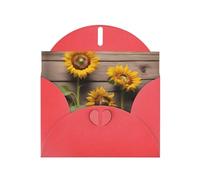 Red WHJSHOP Carte de vœux avec impression en bois Motif trois tournesols sur bois - Papier nacré double face effet perle avec boucle d'amour et enveloppe en papier nacré