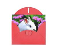 Red WHJSHOP Carte de vœux avec imprimé lapin dans une fleur - Papier nacré double face haut de gamme effet perle avec boucle d'amour et enveloppe en papier nacré