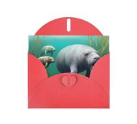 Red WHJSHOP Carte de vœux imprimée animaux lamantins - Papier nacré double face haut de gamme Effet perle Love Buckle Enveloppe en papier perlé