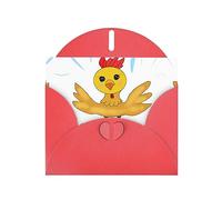Red WHJSHOP Carte de vœux imprimée coq dans le carré - Papier nacré haut de gamme double face effet perle Love Buckle Enveloppe en papier nacré