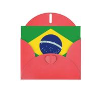 Red WHJSHOP Carte de vœux imprimée drapeau brésilien - Papier nacré haut de gamme double face effet perlé avec boucle d'amour et enveloppe en papier nacré