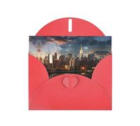 Red WHJSHOP Carte de vœux Motif horizon de New York - Papier nacré haut de gamme double face effet perlé avec boucle d'amour et enveloppe en papier nacré