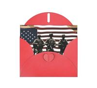 Red WHJSHOP Carte de vœux Motif soldats militaires américains - Papier nacré haut de gamme double face avec boucle d'amour et enveloppe en papier nacré