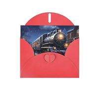 Red WHJSHOP Carte de vœux Motif train de chemin de fer Motif hiver Noël Nuit enneigée Papier nacré double face Effet perle Enveloppe en papier perlé