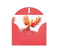 Red WHJSHOP Fire Phoenix Flying in the Starry Sky Carte de vœux imprimée - Papier nacré haut de gamme double face effet nacré avec boucle d'amour et enveloppe en papier nacré
