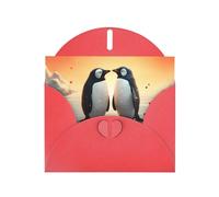 Red WHJSHOP I Love Penguins Carte de vœux imprimée - Papier nacré double face haut de gamme Effet perle Love Buckle Enveloppe en papier perlé