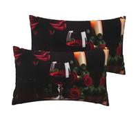 Red Wine Rose and Candle Printing Pillowcase Set of 2 Double-Sided Pillow Covers Comfortable Pillowcases for Home Outdoor Sofa 40X60Cm