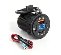 RED WOLF Double prise USB C PD 78 W - 12 V QC 3.0 - Chargeur rapide avec interrupteur et voltmètre LED - Étanche - Type C - Adaptateur de rechange pour camping-car, camion, bateau