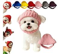 Red Wool Knit Dog Beanie with Ear Flaps,Cute Pet Knitted Stretchy Snood with Ears Holes,Winter Warm Crocheted Snood Pets Headband for Small & Medium Dogs & Cats (Pink)