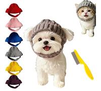 Red Wool Knit Dog Beanie with Ear Flaps for Small Dogs & Cats, Soft Breathable Knits Pom, Stylish Accessory for Daily Walks & Photo Props (Gray)