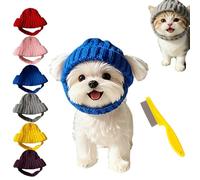 Red Wool Knit Dog Beanie with Ear Flaps for Small Dogs & Cats, Soft Breathable Knits Pom, Stylish Accessory for Daily Walks & Photo Props (Blue)