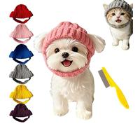 Red Wool Knit Dog Beanie with Ear Flaps for Small Dogs & Cats, Soft Breathable Knits Pom, Stylish Accessory for Daily Walks & Photo Props (Pink)
