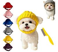 Red Wool Knit Dog Beanie with Ear Flaps for Small Dogs & Cats, Soft Breathable Knits Pom, Stylish Accessory for Daily Walks & Photo Props (Yellow)