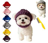 Red Wool Knit Dog Beanie with Ear Flaps for Small Dogs & Cats, Soft Breathable Knits Pom, Stylish Accessory for Daily Walks & Photo Props (Purple)