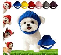 Red Wool Knit Dog Beanie with Ear Flaps - Warm Winter Hat, Soft Warmer Neck Scarf for Small Medium Dogs, Cold Weather Costume Daily Wear & Party Gift (Blue)