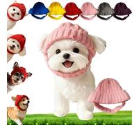 Red Wool Knit Dog Beanie with Ear Flaps - Warm Winter Hat, Soft Warmer Neck Scarf for Small Medium Dogs, Cold Weather Costume Daily Wear & Party Gift (Pink)