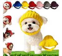 Red Wool Knit Dog Beanie with Ear Flaps - Warm Winter Hat, Soft Warmer Neck Scarf for Small Medium Dogs, Cold Weather Costume Daily Wear & Party Gift (Yellow)