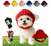 Red Wool Knit Dog Beanie with Ear Flaps - Warm Winter Hat, Washable Pet Christmas Outfit, Cozy Stretchy Knit Hats for Small Dogs, Funny Cute Crocheted Dog Snood for Indoor and Outdoor Use (Green*A)