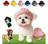 Red Wool Knit Dog Beanie with Ear Flaps - Warm Winter Hat, Washable Pet Christmas Outfit, Cozy Stretchy Knit Hats for Small Dogs, Funny Cute Crocheted Dog Snood for Indoor and Outdoor Use (Green*E)