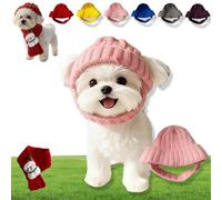 Red Wool Knit Dog Beanie with Ear Flaps - Warm Winter Hat, Washable Pet Christmas Outfit, Cozy Stretchy Knit Hats for Small Dogs, Funny Cute Crocheted Dog Snood for Indoor and Outdoor Use (Red*E)