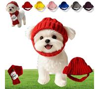 Red Wool Knit Dog Beanie with Ear Flaps - Warm Winter Hat, Washable Pet Christmas Outfit, Cozy Stretchy Knit Hats for Small Dogs, Funny Cute Crocheted Dog Snood for Indoor and Outdoor Use (Red*A)