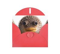 Red YYHWHJDE Carte de vœux ronde avec imprimé poisson-globe pour Noël, anniversaire, Saint-Valentin, anniversaire de mariage et fêtes