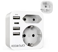 Redagod Adaptateur Prise Anglaise UK , Adaptateur de Voyage avec 2 Prises et 3 USB et 1 Type-C, France Europe vers UK pour Irlande Dubai Maldives, Chargeur , Type G