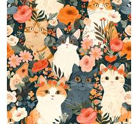 REDAMANCY Papier peint à décoller et à coller - Motif chat rose et orange - Style vintage - Facile à décoller - Pour table de chevet, tiroir, armoire, locataire