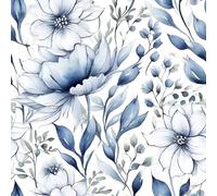 REDAMANCY Papier peint aquarelle bleu blanc pivoine floral fleurs gris marine feuille papier de contact à coller sur papier de contact vintage facile à décoller pour table de chevet, tiroir, armoire,