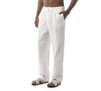 Redbridge by Spruce - Pantalon d'été avec plis à la taille - Pantalon en tissu léger avec fermeture à boutons, coupe droite, Blanc., S