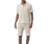 Redbridge by Tarz Cool - Ensemble 2 pièces au look tricoté - T-shirt à manches courtes avec col polo et short, beige, S