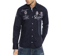 Redbridge Chemise à manches longues tendance pour homme avec broderies tendance en coton respirant bleu marine M