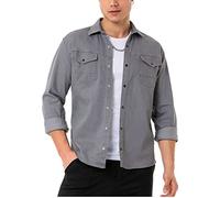 Redbridge Chemise en jean pour homme Chemise décontractée Poche poitrine en denim de qualité supérieure, gris, L