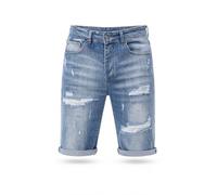 Redbridge Short en jean - Bermuda en denim au look usé avec déchirures, 5 poches, coupe droite, longueur genou avec ourlet rabattu, bleu, 30