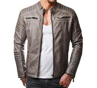 Redbridge Veste demi-saison pour homme, veste de motard en cuir véritable, cuir synthétique et coton avec zones matelassées - Gris - XXX-Large