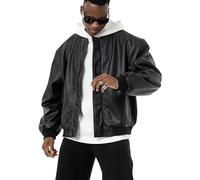Veste en cuir de style bomber en cuir synthétique surdimensionnée, Noir , XL