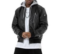 Redbridge Veste en cuir synthétique Urban Style avec capuche et fermetures éclair multiples, idéale pour la mi-saison, Noir , S