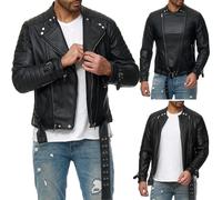 Redbridge Veste Homme Blouson Motard Synthétique en Cuir Noir Vintage M6072