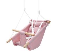 REDCAMP Balançoire bébé 3-en-1, bois, charge 50kg, rose, dès 6 mois | Balancelle confort, harnais 5 points, coton lavable, hauteur réglable, intérieur extérieur jardin, évolutif 4ans